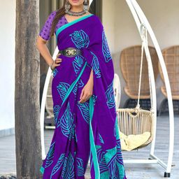 PEENGAX Ethnic Motifs Pure Cotton Block Print Saree-image-43