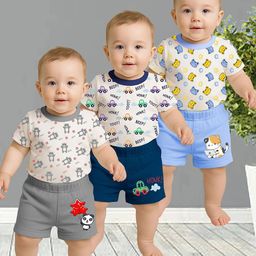 KidBee Kids Pack Of 3 Printed Short Sleeves T-shirt With Shorts-image-48