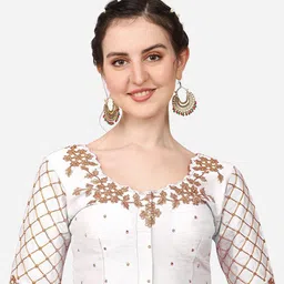 HERE&NOW Embroidered Silk Round Neck Saree Blouse-28