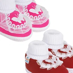 NESKA MODA 3 To 12 Month Cotton Baby Booty 2 Pair Combo Skin Friendly Soft Frill Butterfly Booties-13