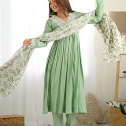KALINI Women Ethnic Motifs Regular Thread Work Kurta with Trousers & With Dupatta-image-79