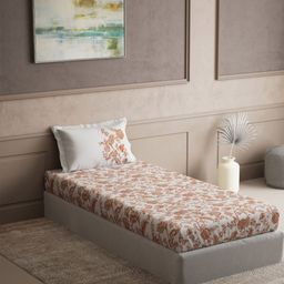 DDecor White & Orange Ethnic Motifs 144 TC Single Bedsheet with 1 Pillow Covers-picture-7