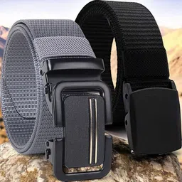 Metronaut Men Pack Of 2 Canvas Textured Belt-image-38