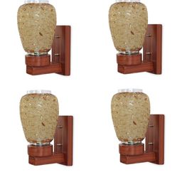 1ST TIME Gold-Toned & Brown 4 Pcs Printed Glass Cylinder Shaped Wall Lamps-picture-46