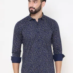 Duke Men Spread Collar Floral Printed Cotton Slim Fit Casual Shirt-image-97