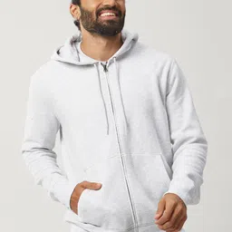 Domyos By Decathlon Sweatshirt With Hood and Zip Fleece Lined 500 For Gym-Light Grey-image-23