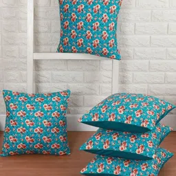 WISE HOME Blue & Red Set of 5 Floral Velvet Square Cushion Covers-picture-34