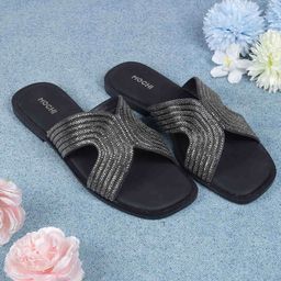 Mochi Women Striped One Toe Flats-3