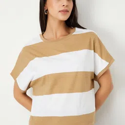 max Women Colourblocked Extended Sleeves Raw Edge T-shirt-image-81