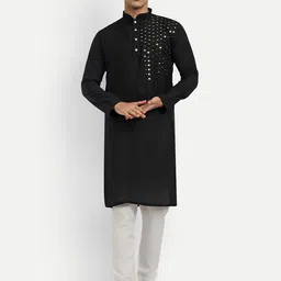 WELL TEX Geometric Yoke Design Mirror Work Mandarin Collar Straight Kurta-image-76