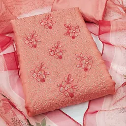 Peachmode Floral Embroidered Sequinned Organza Unstitched Dress Material-image-71