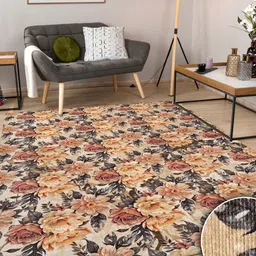 Kaleen India Beige Floral Anti-Skid Polyester Carpet-image-21