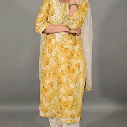 THE BEHRUZ THEORY Floral Printed Thread Work Straight Kurta With Salwar & R Dupatta-image-37