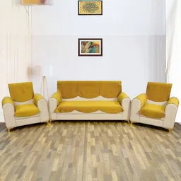 BIGGER FISH Yellow Checked Velvet Sofa Cover With Arms-image-65