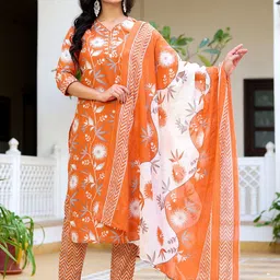 Anouk Floral Printed Pure Cotton Kurta with Trousers & Dupatta-picture-6
