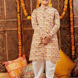 Stylo Bug Boys Ethnic Motifs Printed Regular Pure Cotton Kurta with Dhoti Pants-picture-4