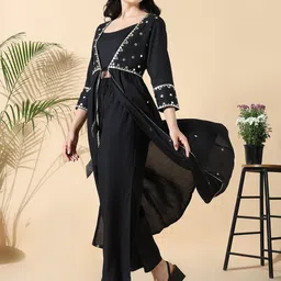 SHOWOFF Women Ethnic Motifs Embroidered Regular Mirror Work Top with Trousers-picture-11