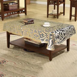Kuber Industries Gold-Toned Floral Cotton 4-Seater Table Cover with Textured details-52
