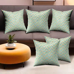 Myntra Elegant Homes Green & Gold-Toned 5 Pieces Geometric Square Cushion Covers-24