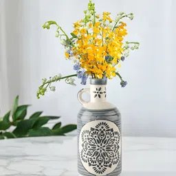 The Decor Lane White & Grey Floral Printed Ceramic Flower Vase-43