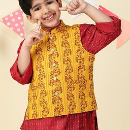 Fabindia Boys Printed Cotton Nehru Jacket-image-32