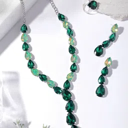 MANSIYAORANGE Rhodium Plated Crystal AD Gemstone-Studded Jewelry Set-54