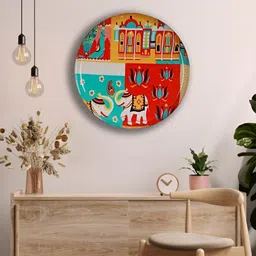 Homspurts Mughal Majesty Blue & Red Ethnic Motifs Printed Wall Art-image-68