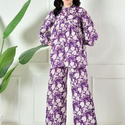 Laado - Pamper Yourself Women Floral Printed Mandarin Collar Top & Pyjamas-image-99