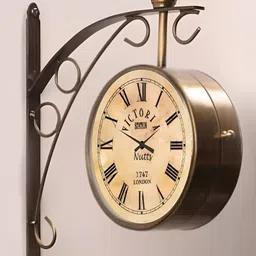 Nutts Bronze-Toned & Beige Double Sided Analogue Vintage Wall Clock-image-70