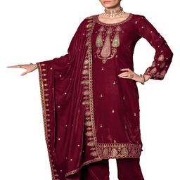DRAVINAM Trends Floral Embroidered Zari Velvet Unstitched Dress Material-image-84
