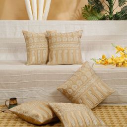 SOKNACK Beige 5 Pieces Paisley Embellished Square Cushion Covers-image-25