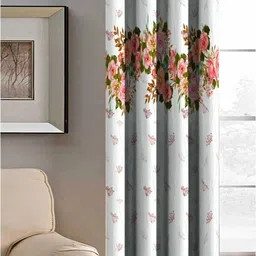 Aura Multicoloured & Pink Floral Strip Printed Light Blocking Long Door Curtain-image-30