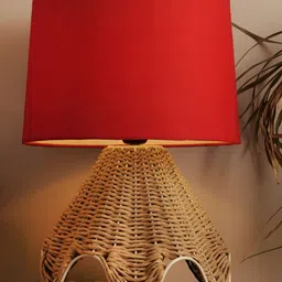 Decazone Red & Brown Textured Cotton Cylindrical Shaped Table Lamp-48