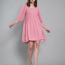 IZEL Puff Sleeve Fit & Flare Above Knee Dress-image-97