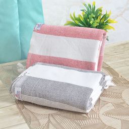 FABINALIV White & Grey 2 Striped Cotton 225 GSM Bath Towel-34