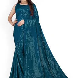 THE52 Embellished Sequinned Saree With Blouse Piece-18