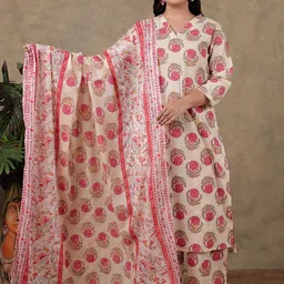 Aramya Women Floral Printed Regular Pure Cotton Kurta with Palazzos & With Dupatta-13