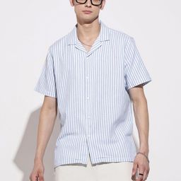 SHOWOFF Men Blue Striped Relaxed Fit Cuban Collar Shirt-picture-35
