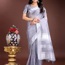 KALINI Women Striped Embellished Zari Organza Saree-picture-49