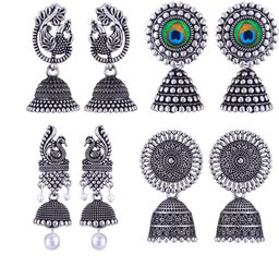 Sangria Peacock Shaped Jhumkas Earrings-image-75