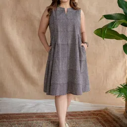 THE INDIAN ETHNIC CO Women Polka Dots Printed Cotton A-Line Dress-image-16