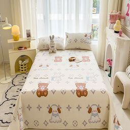 JC HOME Off White & Brown Graphic 140 TC King Bedsheet with 2 Pillow Covers-image-43