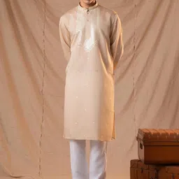 5 Stitch Men Ethnic Motifs Embroidered Sequinned Chanderi Silk Kurta-image-83