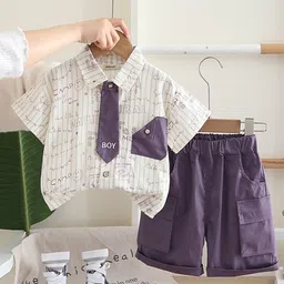 INCLUD Boys Printed Short Sleeves Shirt With & Shorts & Tie-56