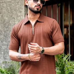 AUSK Men Self Design Polo Collar Cotton T-shirt-image-5