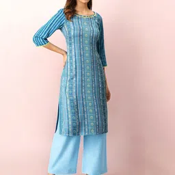 AURELIA Floral Printed Round Neck Straight Kurta With Palazzos-image-98