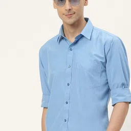 English Navy Men Slim Fit Opaque Casual Shirt-image-62