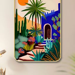 Myntra Elegant Homes Blue & Orange House And Tree Printed Wooden Wall Art-53