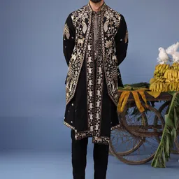KALPRAAG Men Floral Embroidered Regular Sequinned Kurta with Trousers & With Dupatta-picture-40