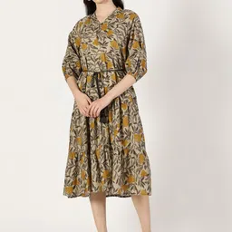 Saffron Threads Women Floral Printed A-Line Cotton Dress-image-53